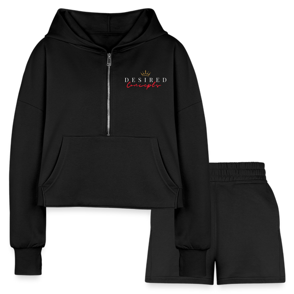 Desired Concepts Signature | Women’s Cropped Hoodie & Jogger Short Set - black